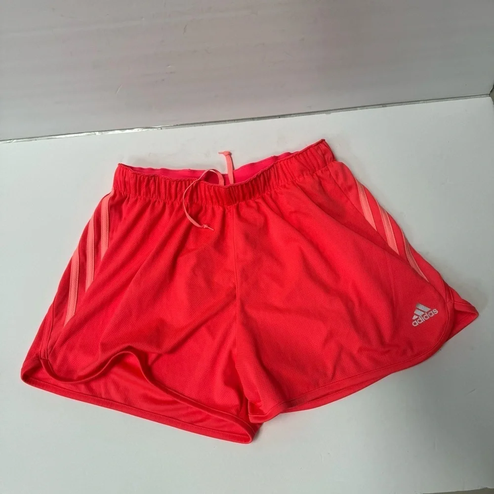 Adidas gym shorts womens small coral pink stripe yoga workout running climalite